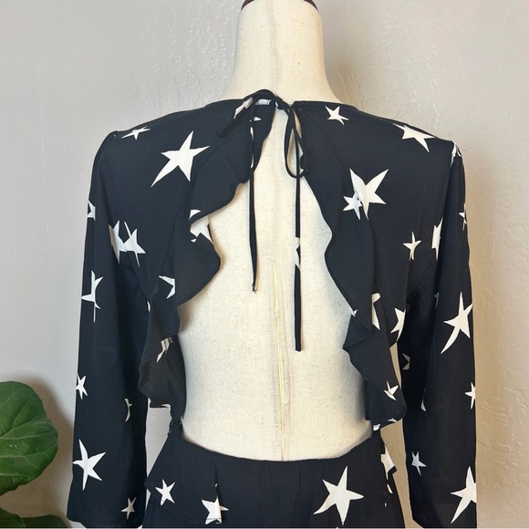 •K/LAB• Black / White Star Print Crepe Open Back Ruffle Mini Dress Size S‎ - Picture 7 of 14